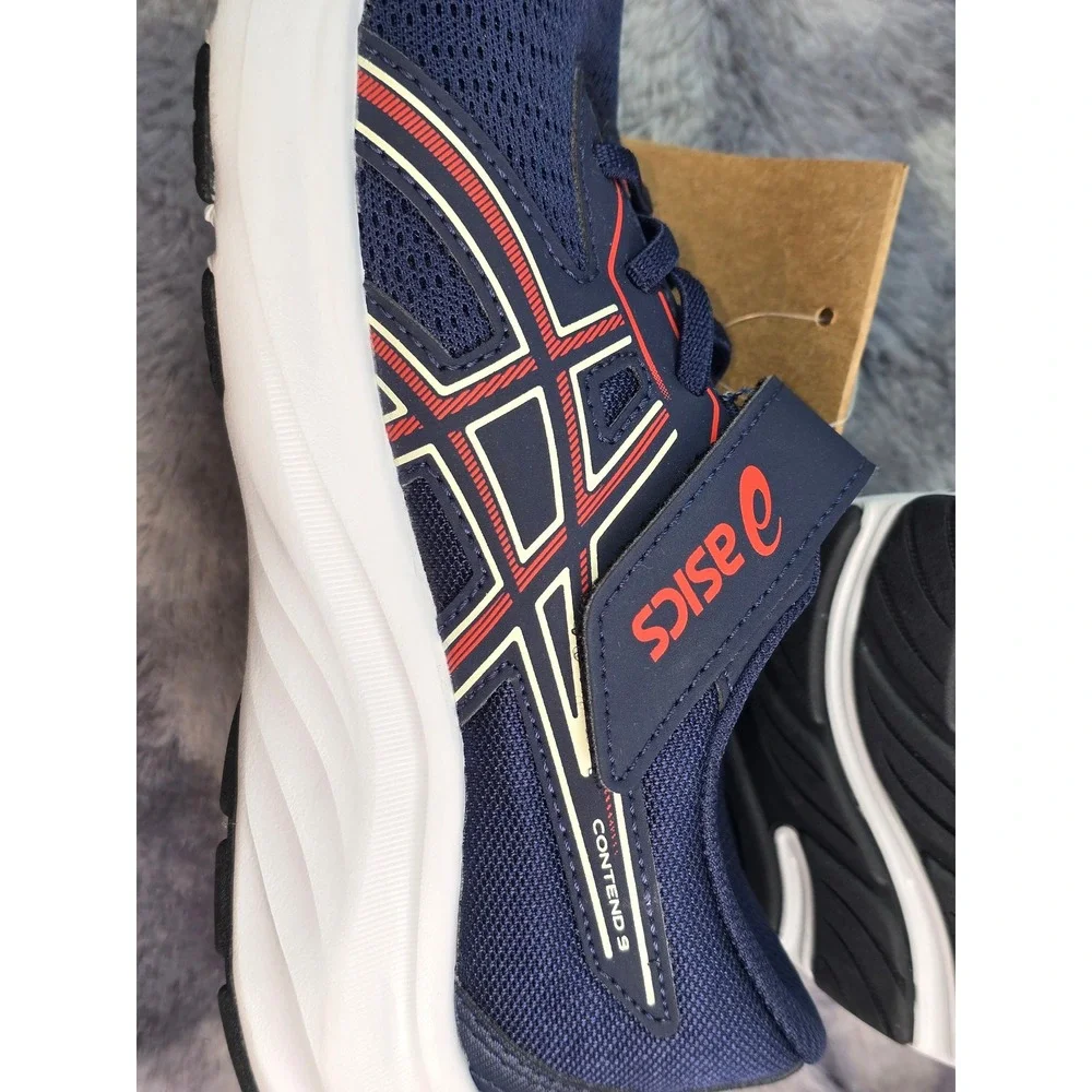 NWT Asics Contend 9 Running Shoes Navy Blue Red Hook and Loop Kids Size 2.5